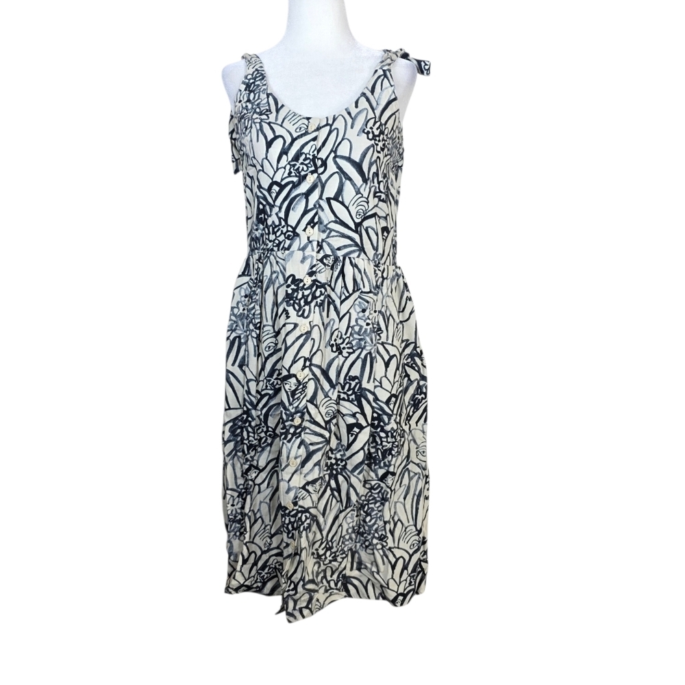 Eve Gravel abstract  Floral print button down adjustable tie  Midi Dress